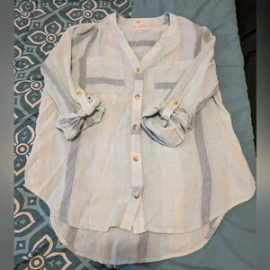 a.n.a blue linen top small